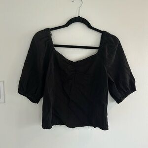 Linen blend puff sleeve top